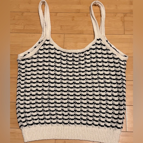 Elie Tahari Knit Tank Top Black Cream Textured Sweater Camisole Size M - Picture 3 of 5